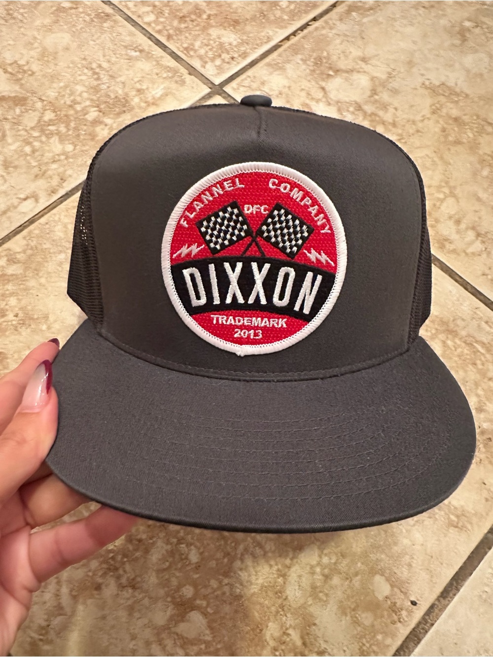 DIXXON Gray Trucker Hat with Red & White Patch